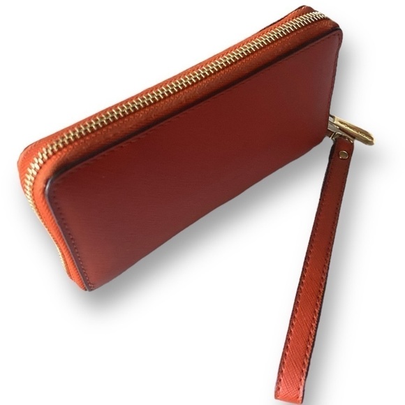 MICHAEL KORS Leather Wristlet Wallet Orange Gold Hardware Like New 6” x … - Picture 7 of 9
